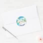 Sweet 16 Turquoise Waterverf Goud Script Verjaarda Ronde Sticker (Envelop)