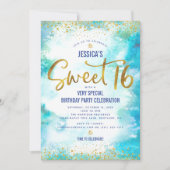 Sweet 16 Turquoise Waterverf Gouden Verjaardag Mod Kaart (Voorkant)