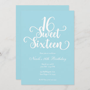 Sweet 16 Turquoise & White Chic Birthday Party Kaart