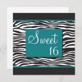 Sweet 16 Turquoise Zebra Invitations Kaart (Voorkant / Achterkant)