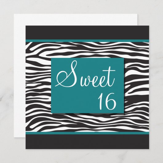 Sweet 16 Turquoise Zebra Invitations Kaart (Voorkant / Achterkant)