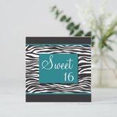 Sweet 16 Turquoise Zebra Invitations Kaart (Staand voorkant)