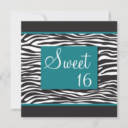 Sweet 16 Turquoise Zebra Invitations Kaart (Voorkant)