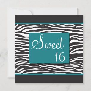 Sweet 16 Turquoise Zebra Invitations Kaart