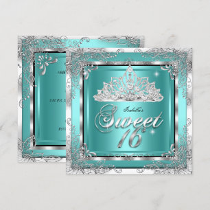 Sweet 16 Turquoise Zilveren Diamanten Tiara Feest Kaart