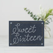 SWEET 16 Type Denim & Diamonds Feest Uitnodiging (Staand voorkant)