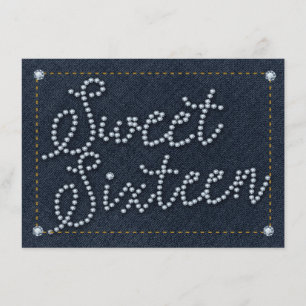 SWEET 16 Type Denim & Diamonds Feest Uitnodiging