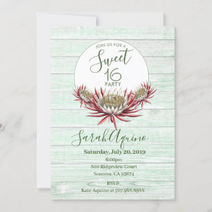 Sweet 16 Type script Moonlight Cactus & Aqua Wood Kaart