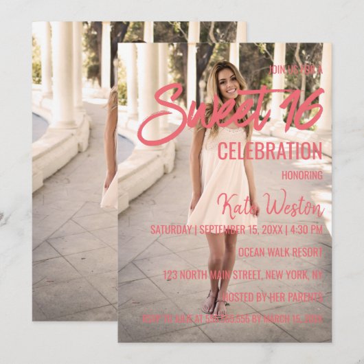 Sweet 16 Uitnodiging Aangepaste foto sjabloon ontw (Voorkant / Achterkant)