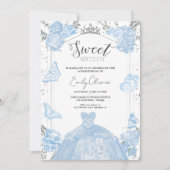 Sweet 16 Uitnodiging | Dusty Blue Dress Butterfly (Voorkant)