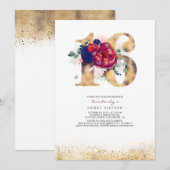 Sweet 16 Uitnodiging Goud Bourgogne en Navy Blauw (Voorkant / Achterkant)