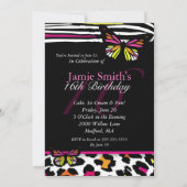 Sweet 16 Uitnodiging, heldere vlinder & Zebra Prin Kaart (Achterkant)