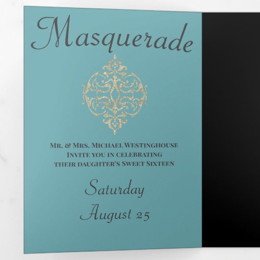 Sweet 16 Uitnodiging Masquerade Party (Binnenzijde eerst)