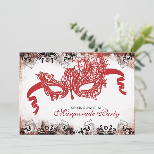 Sweet 16 Uitnodiging Masquerade Party (Staand voorkant)