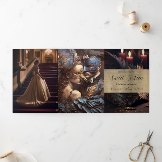 Sweet 16 Uitnodiging Masquerade Party (Buitenkant)