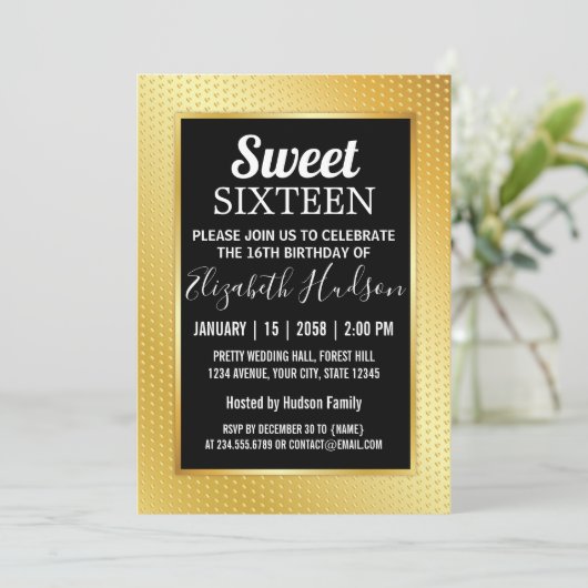 Sweet 16 Uitnodiging met gouden enkels (Staand voorkant)