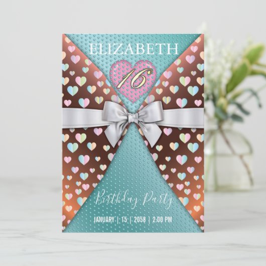 Sweet 16 Uitnodiging met kleurrijke augurken en Bo (Staand voorkant)