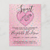 Sweet 16 Uitnodiging met roze hart en speckles (Voorkant)