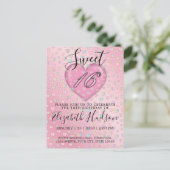 Sweet 16 Uitnodiging met roze hart en speckles (Staand voorkant)