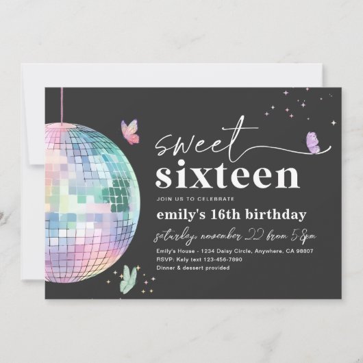 Sweet 16 uitnodiging op zaterdag (Voorkant)