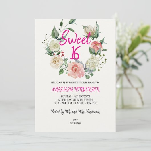 Sweet 16 uitnodiging op zaterdag (Staand voorkant)