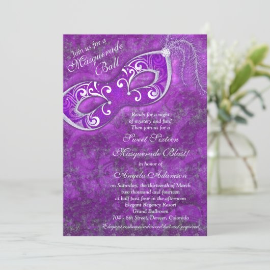 Sweet 16 uitnodiging op zaterdag | Masquerade Paar (Staand voorkant)