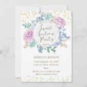 Sweet 16 uitnodiging succulenten faux gold confett (Voorkant)