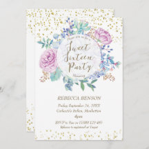 Sweet 16 uitnodiging succulenten faux gold confett