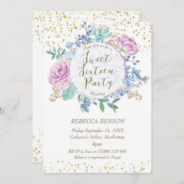 Sweet 16 uitnodiging succulenten faux gold confett