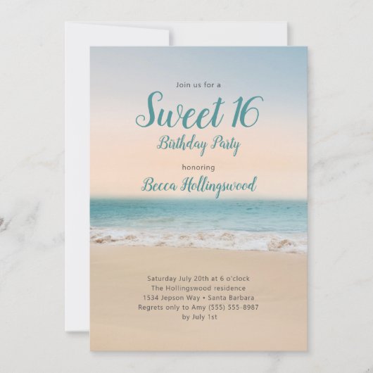 Sweet 16 Uitnodiging Tropisch Beach Theme Party (Voorkant)