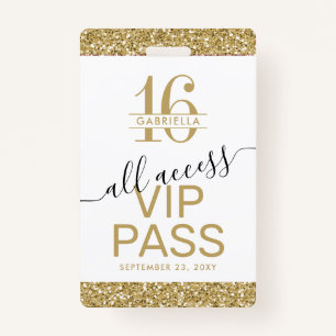 Sweet 16 Uitnodiging VIP Pass White en Gold Badge