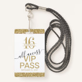 Sweet 16 Uitnodiging VIP Pass White en Gold Badge (Voorkant met draagriem)