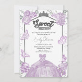 Sweet 16 Uitnodiging Vlinder Lavendel Jurk (Voorkant)