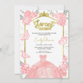 Sweet 16 Uitnodiging Vlinder Roze Jurk Bloemen (Voorkant)