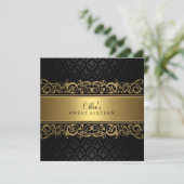 Sweet 16 | Uitnodiging voor Gold & Black Damask (Staand voorkant)