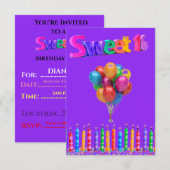 "SWEET 16"-uitnodigingen op zaterdag. (Voorkant / Achterkant)