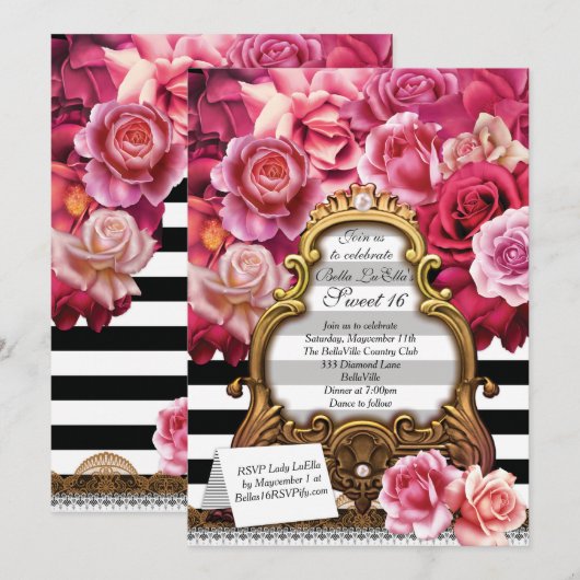 Sweet 16 Uitnodigingen van de Quinceanera Party (Voorkant / Achterkant)