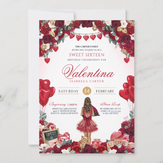 Sweet 16 Valentijn 16e verjaardagsfeestje Kaart (Voorkant)