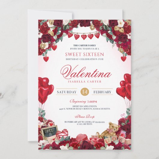 Sweet 16 Valentijns's verjaardagsfeest Kaart (Voorkant)