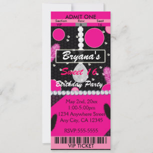 Sweet 16 Veren Diamanten Roze Verjaardags Ticket Kaart