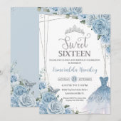 Sweet 16 Verjaardag Baby Blauw Bloemen Rozen Jurk Kaart (Voorkant / Achterkant)