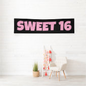 SWEET 16 VERJAARDAG BANNER ROZE (Insitu)