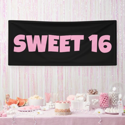 SWEET 16 VERJAARDAG BANNER ROZE (Feest)