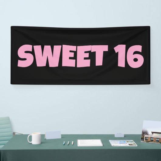 SWEET 16 VERJAARDAG BANNER ROZE (Beurs)