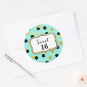 Sweet 16 Verjaardag Blauwgroen Zwart Goud Confetti Ronde Sticker (Envelop)