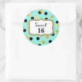 Sweet 16 Verjaardag Blauwgroen Zwart Goud Confetti Ronde Sticker (Tas)