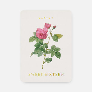 Sweet 16 Verjaardag  Bloemen Goud Folie Uitnodiging