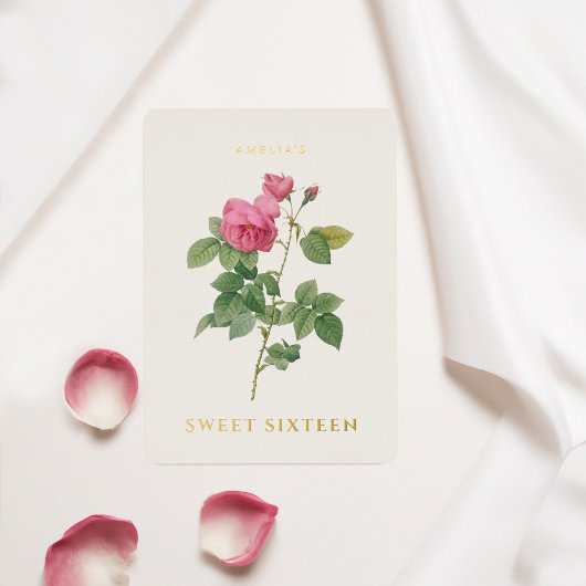 Sweet 16 Verjaardag  Bloemen Goud Folie Uitnodiging