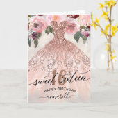 Sweet 16 Verjaardag Bloemen Roos Gouden jurk Kaart (Gele Bloem)