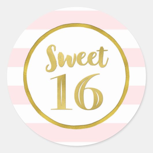 Sweet 16 Verjaardag Blush Roze Strepen Goud Ronde Sticker (Voorkant)
